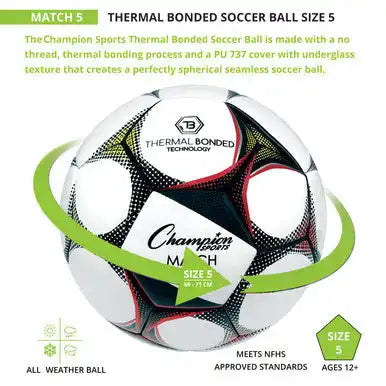 Champion Sports Match5 Thermal Bonded Soccerball Size 5 - Ea