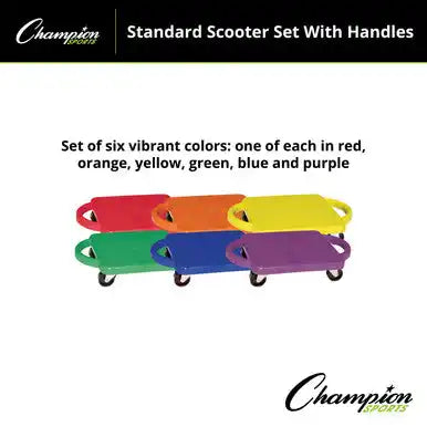 Champion Sports Pgh12 12’’ Standard Scooter with Handles - Set - of Six Colors