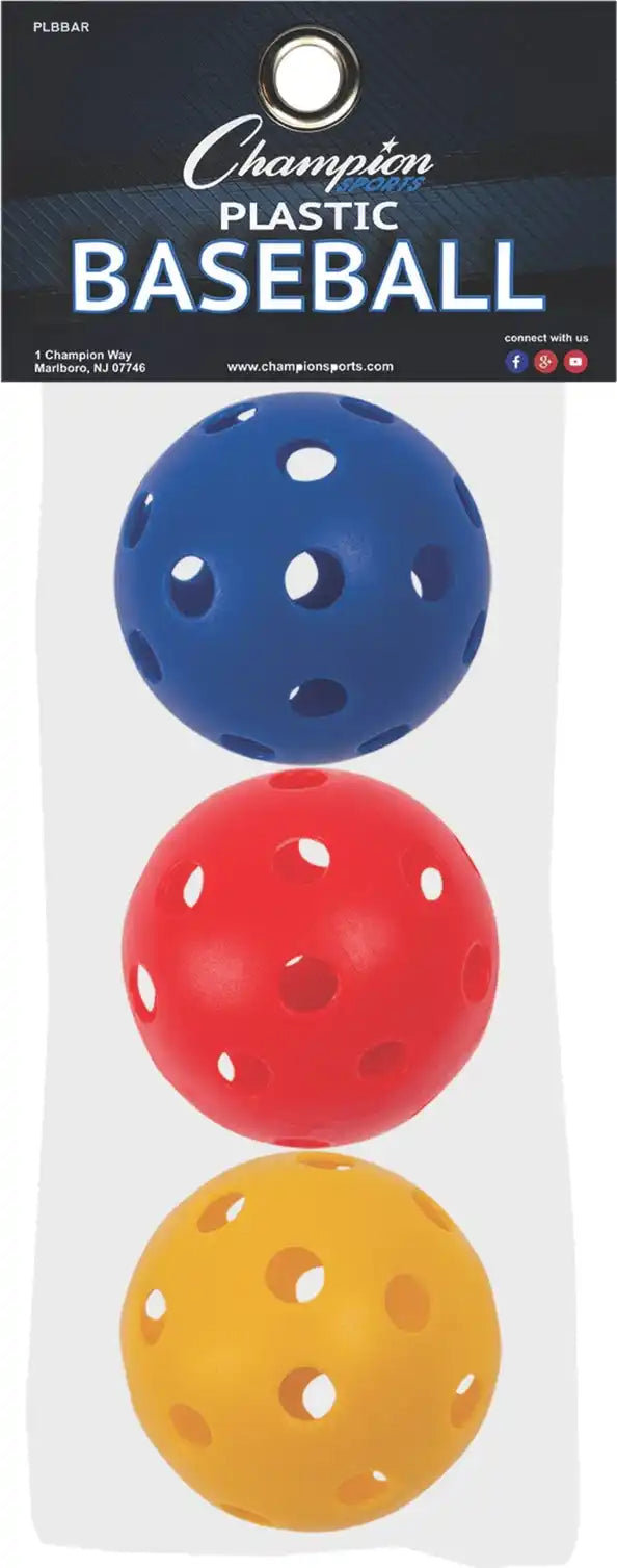 Champion Sports Plbb Plastic Baseballs - Set - of 3 Assorted Colors