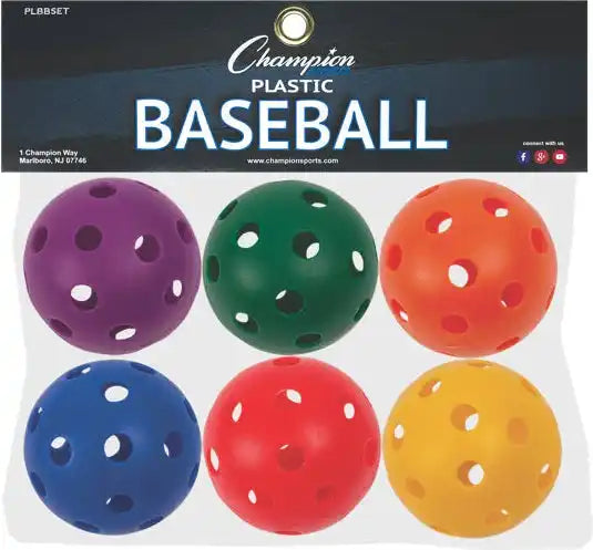 Champion Sports Plbb Plastic Baseballs - Set - of 6 Assorted Colors