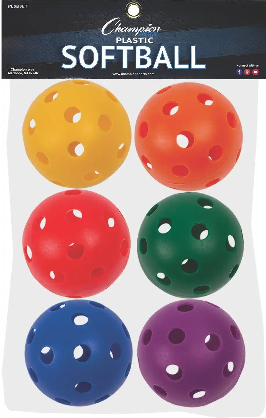 Champion Sports Plsb Plastic Softballs - Set - of 6 Assorted Colors