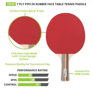 Champion Sports Pn10 7-ply Pips in Rubber Face Table Tennis Paddle 3-4-7 - Ea