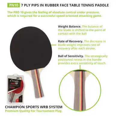 Champion Sports Pn10 7-ply Pips in Rubber Face Table Tennis Paddle 3-4-7 - Ea