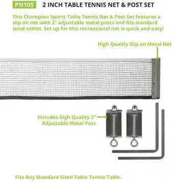 Champion Sports Pn10 Table Tennis Net and Post - Ea