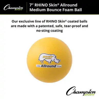 Champion Sports Rs7 7’’ Rhino Skin Medium Bounce Allround Foam Ball - Ea - Yellow / Single