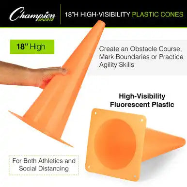 Champion Sports Tc High-visibility Plastic Cone - Set - 9’’ H, of Six