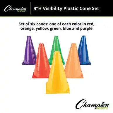 Champion Sports Tc High-visibility Plastic Cone - Set - 9’’ H, of Six