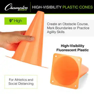 Champion Sports Tc High-visibility Plastic Cone - Set - 9’’ H, of Six