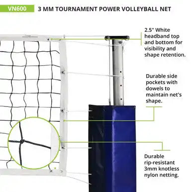 Champion Sports Vn600 3 Mm Tournament Volleyball Net Vn600 - Ea