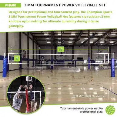 Champion Sports Vn600 3 Mm Tournament Volleyball Net Vn600 - Ea