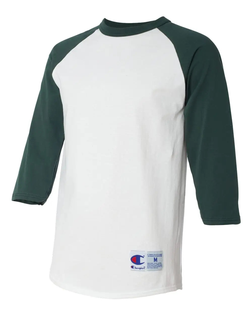 Champion T137 Raglan Sleeve Baseball T-shirt - White Dark Green - Forest / s