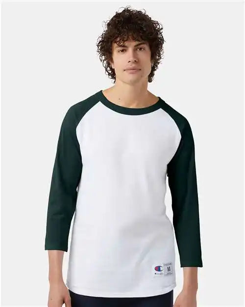 Champion T137 Raglan Sleeve Baseball T-shirt - White Dark Green