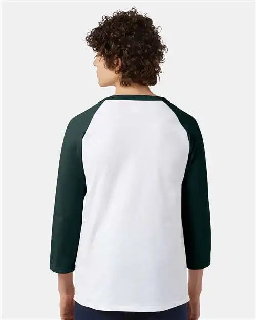 Champion T137 Raglan Sleeve Baseball T-shirt - White Dark Green