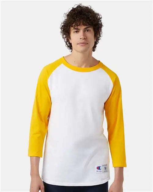 Champion T137 Raglan Sleeve Baseball T-shirt - White Gold