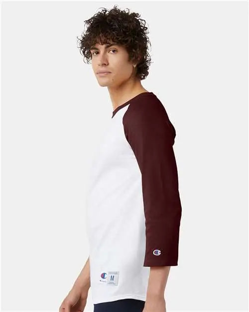 Champion T137 Raglan Sleeve Baseball T-shirt - White Maroon