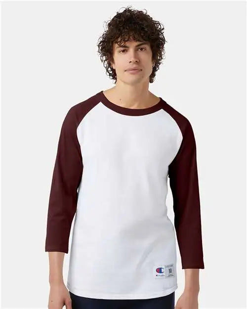 Champion T137 Raglan Sleeve Baseball T-shirt - White Maroon