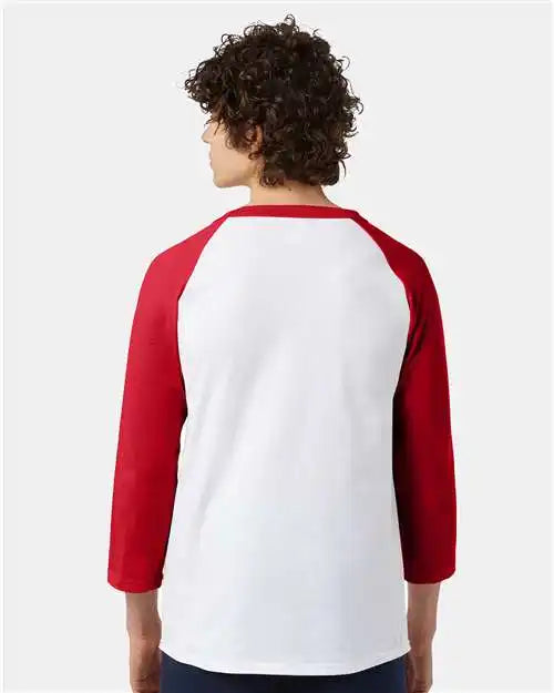 Champion T137 Raglan Sleeve Baseball T-shirt - White Scarlet