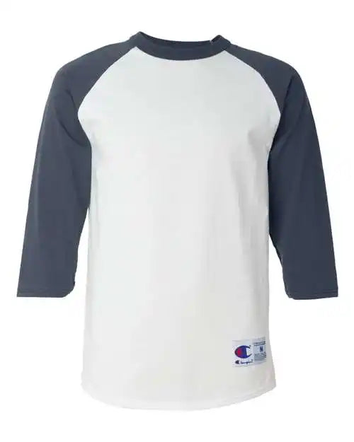 Champion T137 Three Quarter Raglan Sleeve Baseball t Shirt White Navy