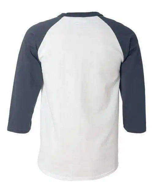 Champion T137 Three Quarter Raglan Sleeve Baseball t Shirt White Navy