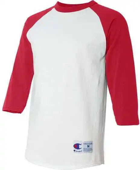 Champion T137 Three Quarter Raglan Sleeve Baseball t Shirt White Scarlet