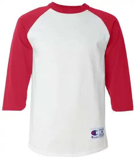 Champion T137 Three Quarter Raglan Sleeve Baseball t Shirt White Scarlet