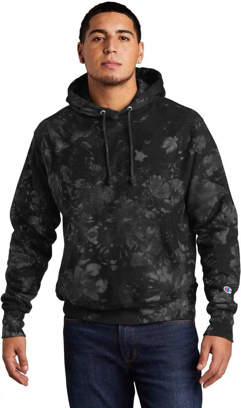 Champion Tds101 Reverse Weave Scrunch-dye Tie-dye Hooded Sweatshirt - Black