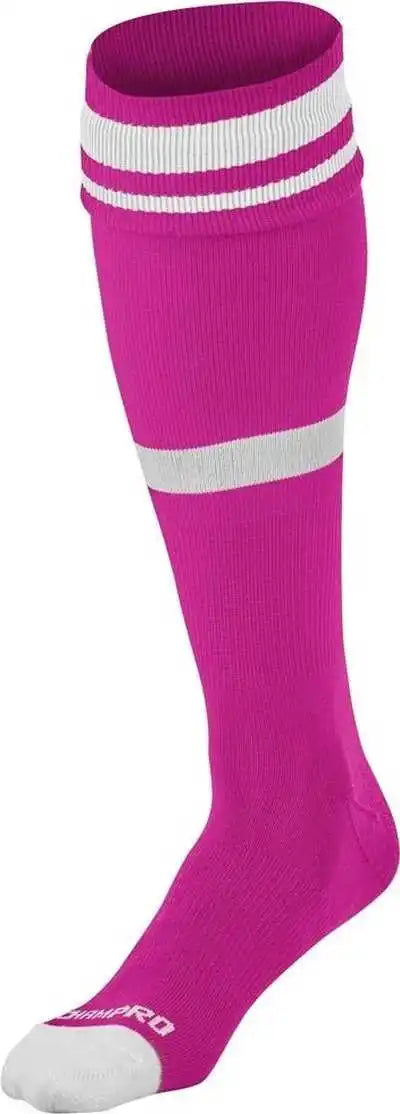 Champro As10 Striped Soccer Knee High Socks - Hot Pink White