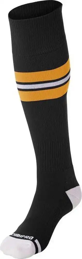 Champro As3 Striped Baseball Knee High Socks - Black Gold White