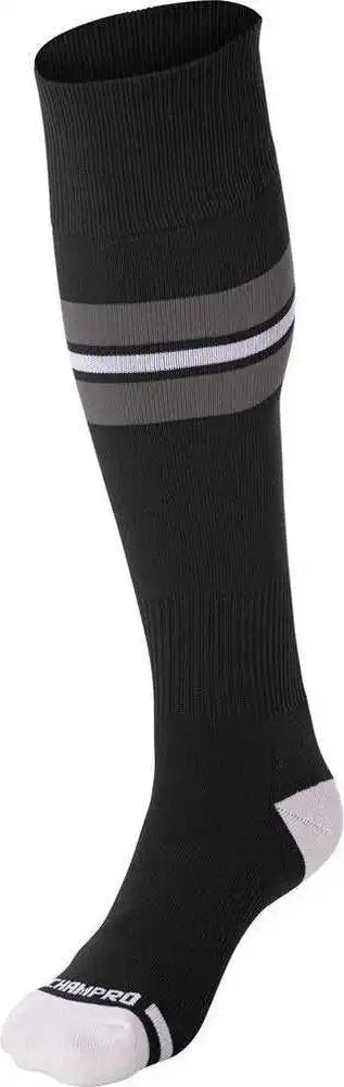 Champro As3 Striped Baseball Knee High Socks - Black Gray White