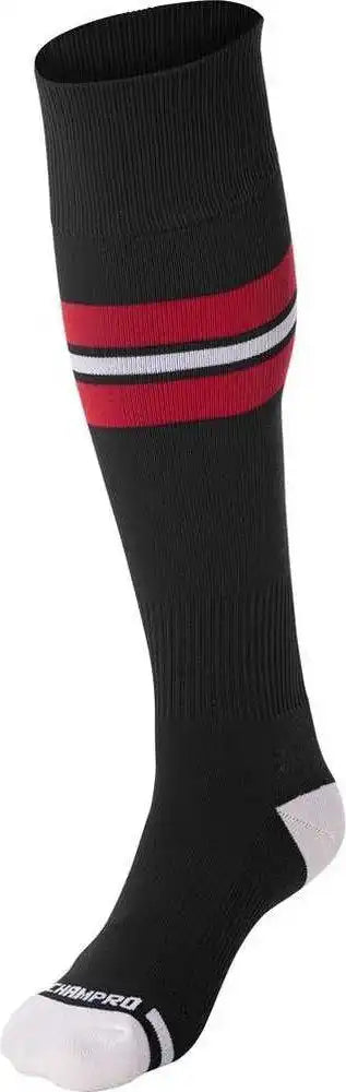 Champro As3 Striped Baseball Knee High Socks - Black Scarlet White