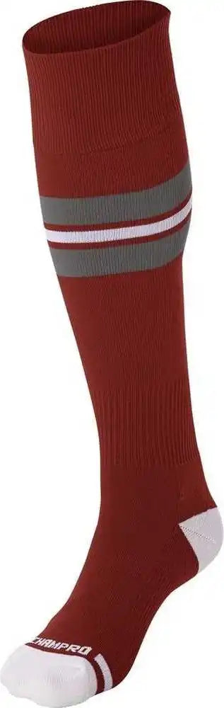 Champro As3 Striped Baseball Knee High Socks - Cardinal Gray White