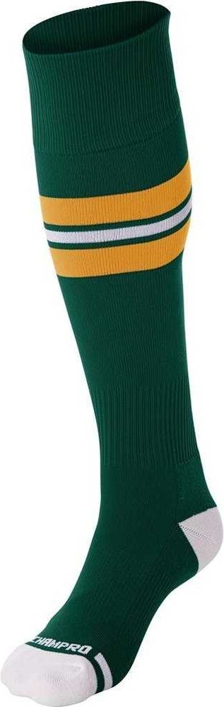Champro As3 Striped Baseball Knee High Socks - Forest Green Gold White