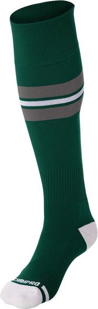 Champro As3 Striped Baseball Knee High Socks - Forest Green Gray White