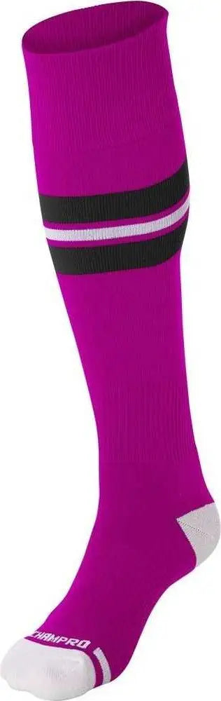 Champro As3 Striped Baseball Knee High Socks - Hot Pink Black White