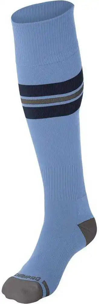 Champro As3 Striped Baseball Knee High Socks - Light Blue Navy Gray