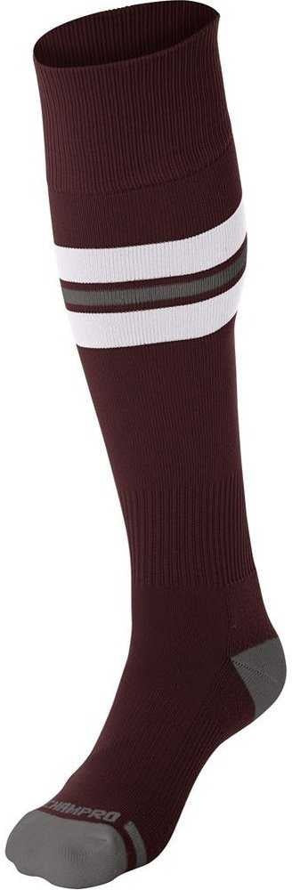 Champro As3 Striped Baseball Knee High Socks - Maroon White Gray