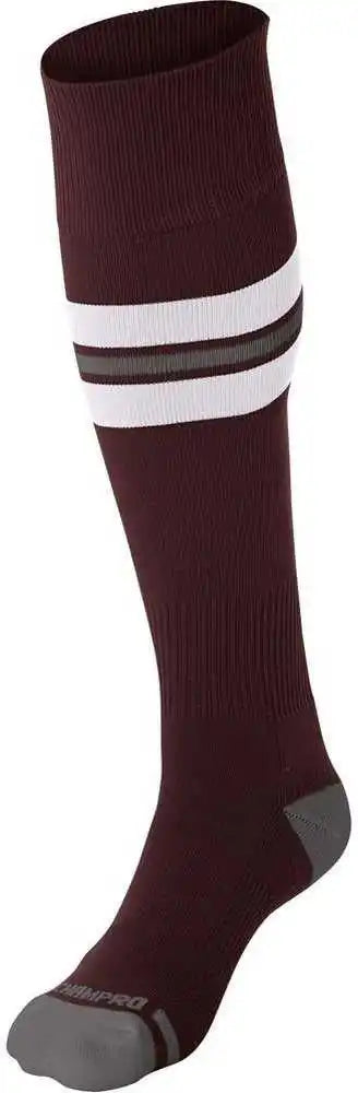 Champro As3 Striped Baseball Knee High Socks - Maroon White Gray