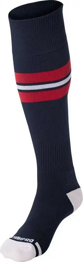 Champro As3 Striped Baseball Knee High Socks - Navy Scarlet White