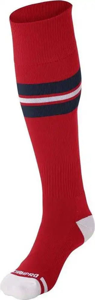 Champro As3 Striped Baseball Knee High Socks Scarlet Navy White
