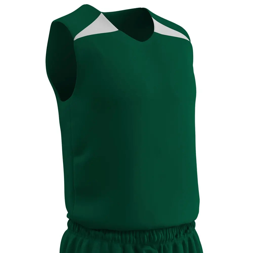Champro Bbj4y Dri-gear Pro-plus Reversible Basketball Jersey - Youth - Forest Green White - s