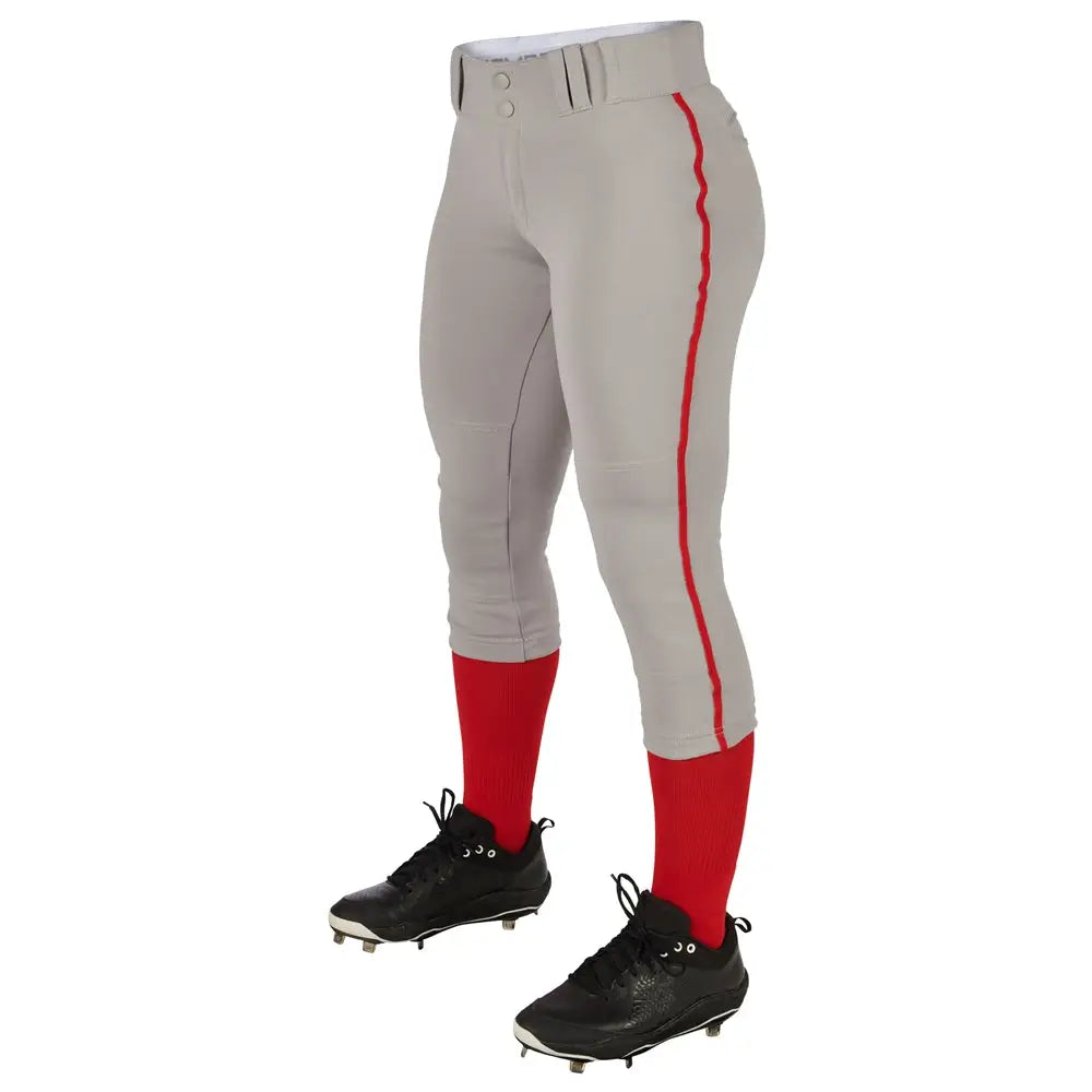 Champro Bp11p Tournament Women’s Traditional Low Rise Pant W/braid - Grey Scarlet - Girls s