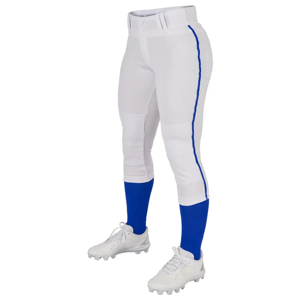 Champro Bp11p Tournament Women’s Traditional Low Rise Pant W/braid - White Royal Pipe - Girls s
