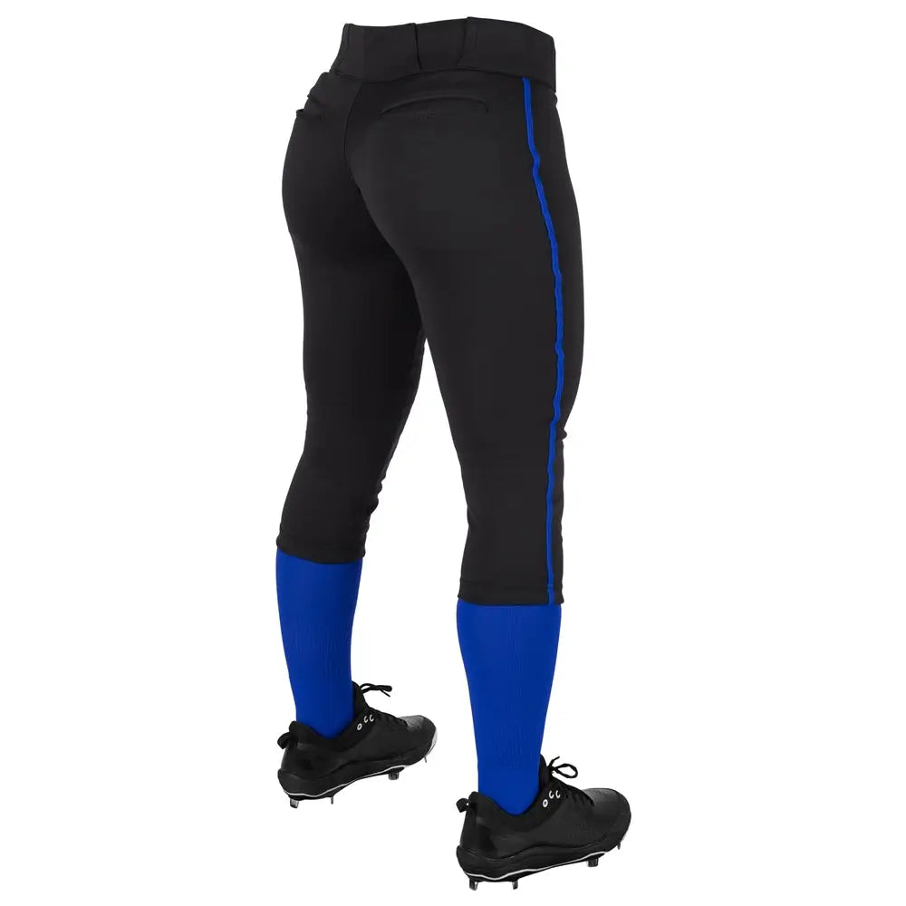 Champro Bp11p Tournament Women’s Traditional Low Rise Pant W/braid - Black Royal Pipe - Girls s