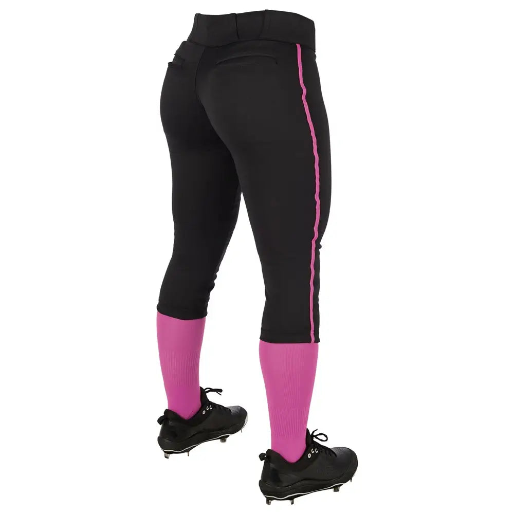 Champro Bp11p Tournament Women’s Traditional Low Rise Pant W/braid - Black Pink
