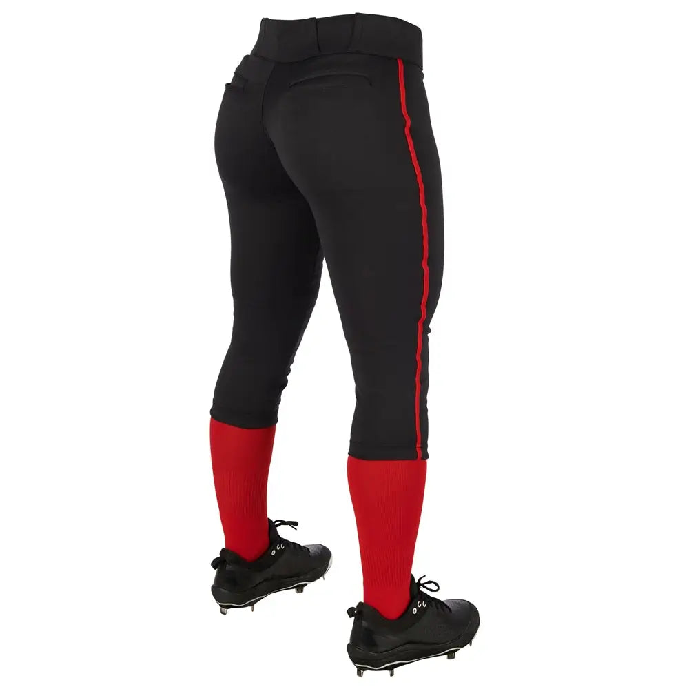Champro Bp11p Tournament Women’s Traditional Low Rise Pant W/braid - Black Scarlet
