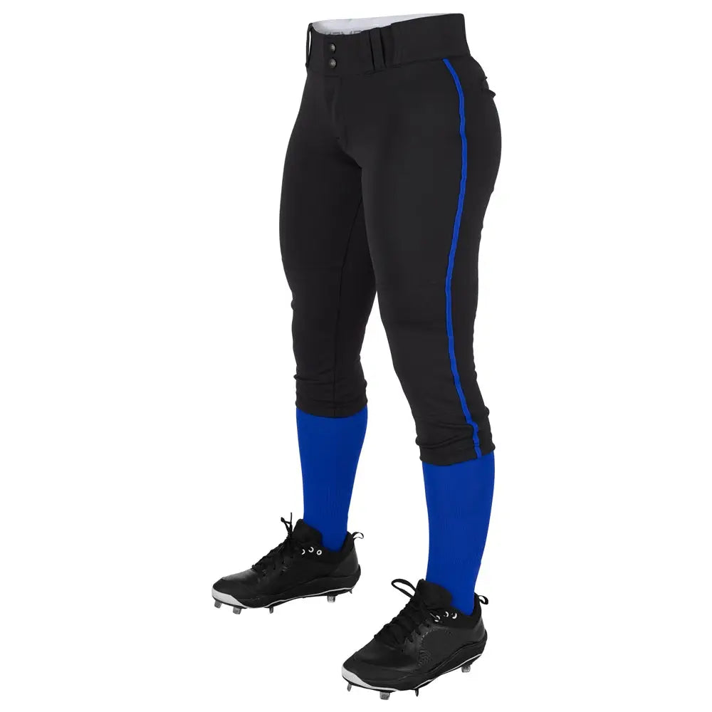 Champro Bp11p Tournament Women’s Traditional Low Rise Pant W/braid - Black Royal Pipe - Girls s