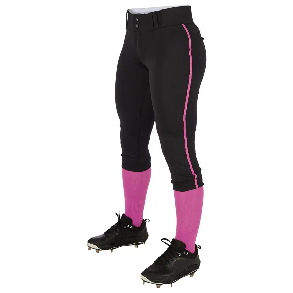 Champro Bp11p Tournament Women’s Traditional Low Rise Pant W/braid - Black Pink - Girls s