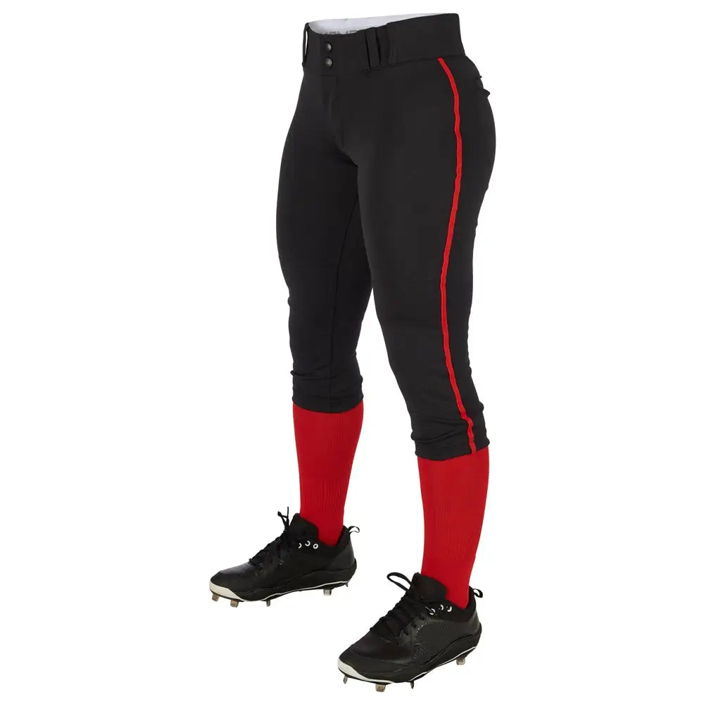 Champro Bp11p Tournament Women’s Traditional Low Rise Pant W/braid - Black Scarlet - Girls s