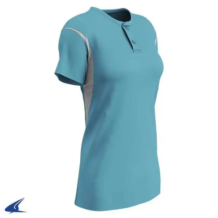 Champro Bs28 Girls/ladies Legacy 2-button Softball Jersey - Light Blue White