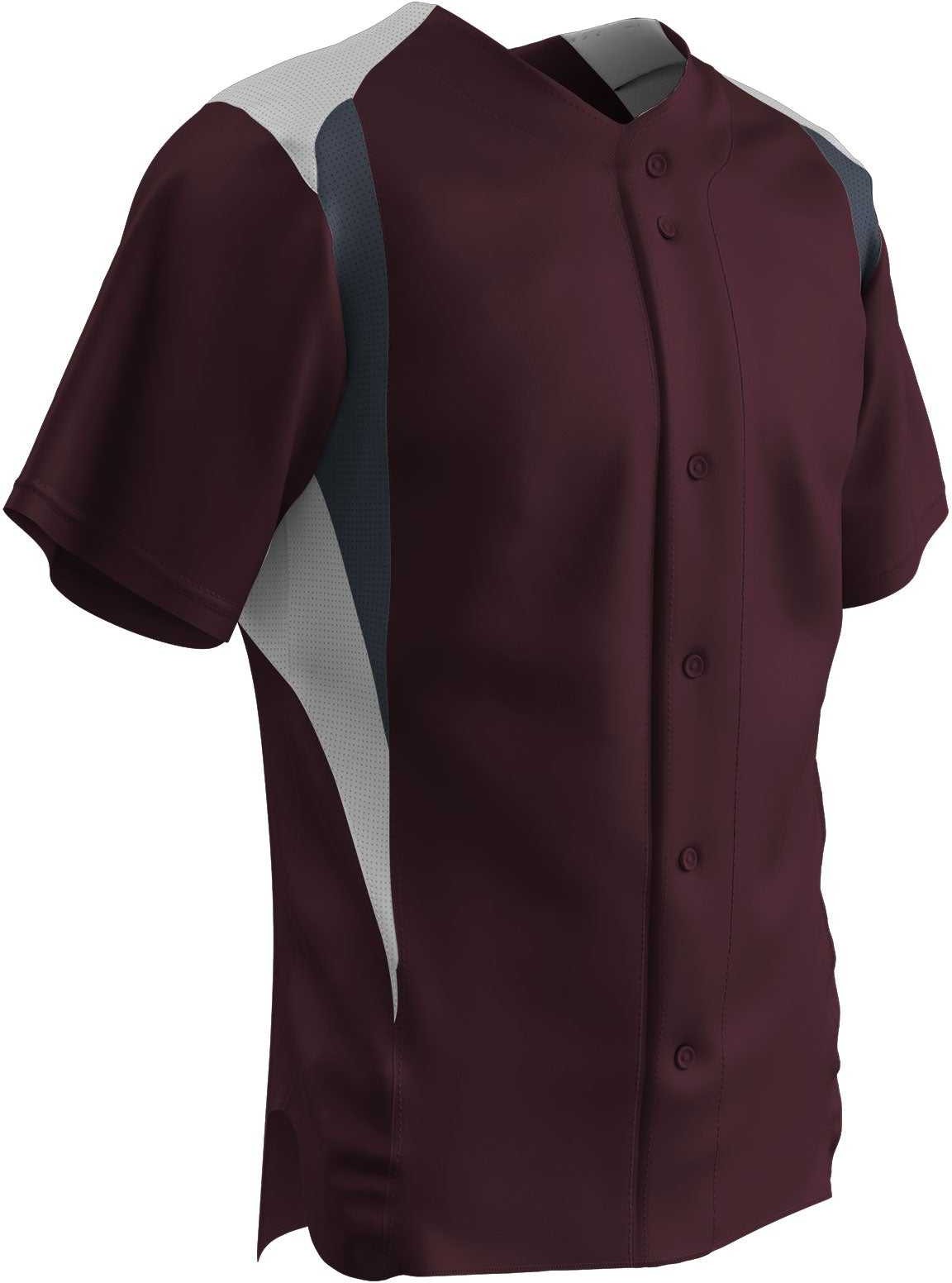 Champro Bs33 Bull Pen Full Button Jersey - Maroon White Graphite